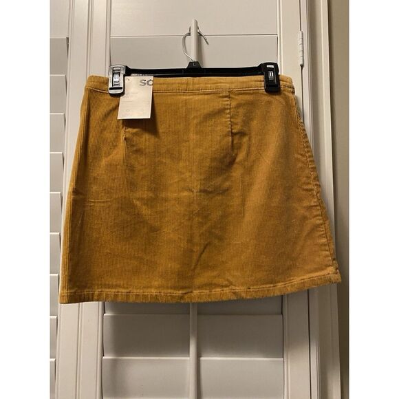 SO Women's Mini Corduroy Skirt Sz‎ Jr 3/26W Mustard Yellow Tie Up Front Side Zip - Picture 2 of 6